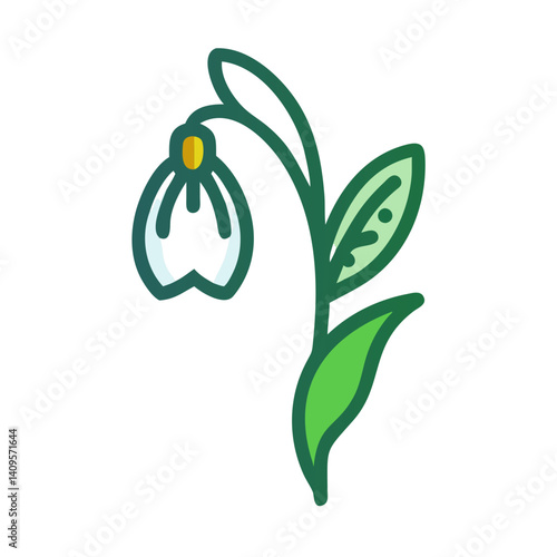 Single snowdrop flower illustration on black background