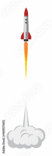 Rocket Launch with Smoke Trail Illustration. Vector Image