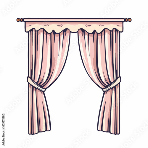 Pink Draped Curtains with Scalloped Valance. Vector Image