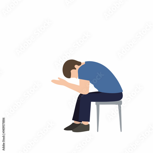 Person sitting on chair head in hands despairing. Vector Image