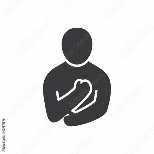 Person holding chest in comforting gesture. Vector Image