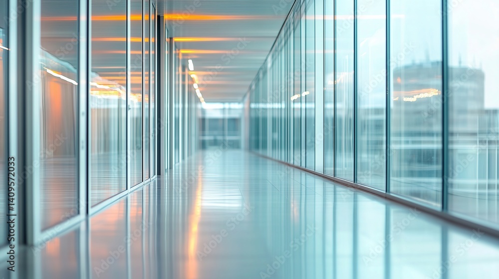 Modern Glass Corridor with Shiny Floor and Natural Light Modern Glass Corridor with Shiny Floor and Natural Light