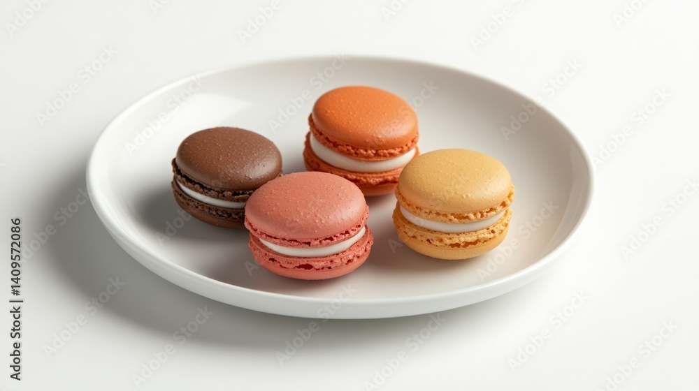 Four colorful macarons on a plate. Four colorful macarons on a plate.