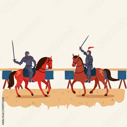 Medieval Knights Jousting on Horseback. Vector Image