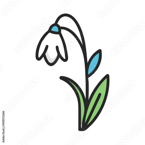 Minimalist Spring Snowdrop Flower Illustration on Black Background