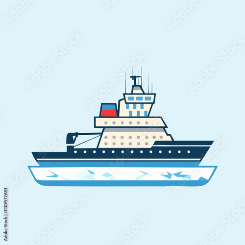 Icebreaker Vessel in Arctic Waters. Vector Image