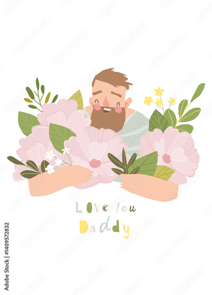 Cartoon Man holding Bouquet of Flowers