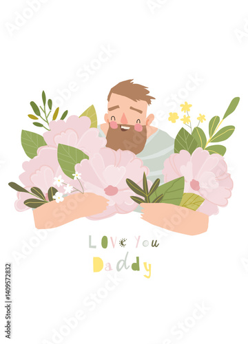 Obraz na płótnie Cartoon Man holding Bouquet of Flowers w salonie