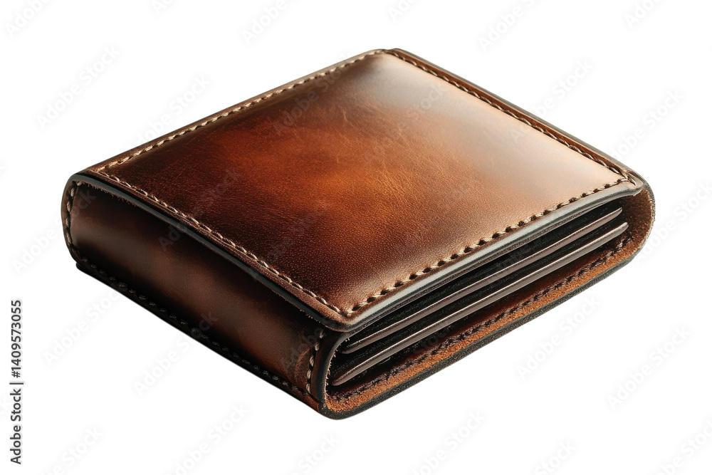 Exquisite handcrafted leather wallet rich brown subtle stitching elegant on transparent background Exquisite handcrafted leather wallet rich brown subtle stitching elegant on transparent background