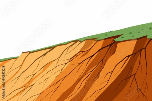 Eroded hillside with exposed soil layers. Vector Image