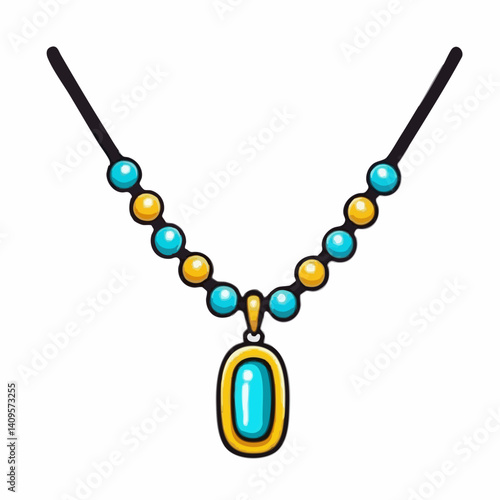 Elegant Necklace with Oval Gemstone Pendant and Beads. Vector Image