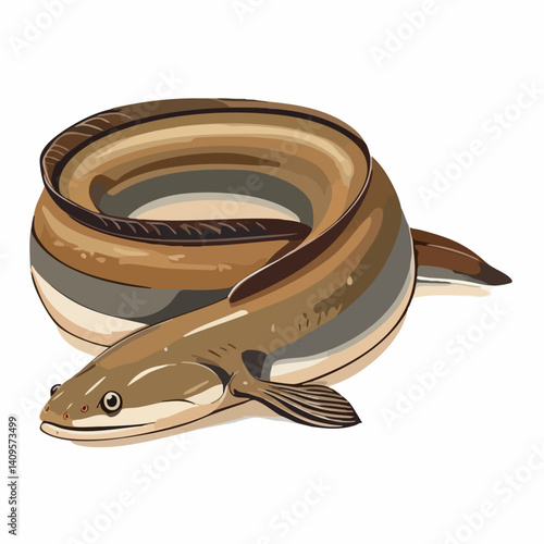 Curled Freshwater Eel Illustration. Vector Image