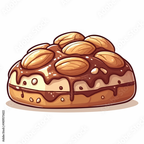Chocolate Almond Pastry Dessert Illustration. Vector Image