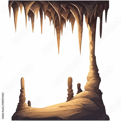 Cave Formations Stalactites and Stalagmites Illustration. Vector Image