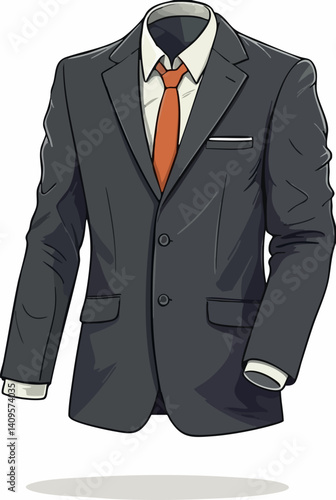 Business Suit with Orange Tie Illustration. Vector Image