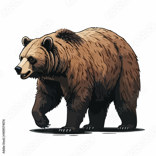 Brown Bear Walking Illustration. Vector Image
