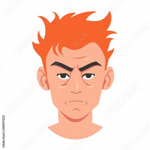 Angry young man with orange hair avatar. Vector Image