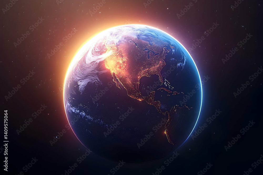 Obraz premium Illuminated Earth, a luminous view from space.