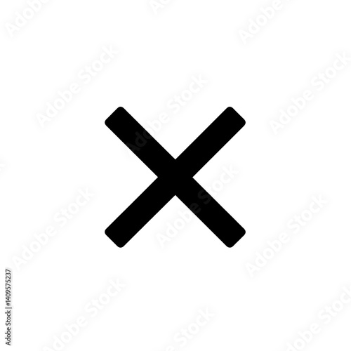 A black uppercase X symbol is centered on the white backdrop