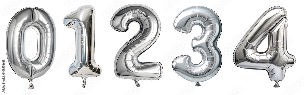 Obraz premium Balloons with silver numbers on transparent background. Holiday and party concept.