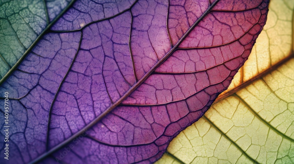 Obraz premium Vibrant multicolored leaf veins create a mesmerizing close-up.