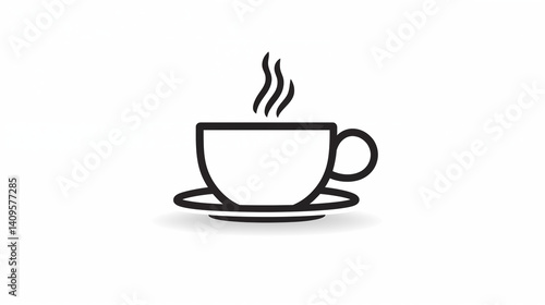 Coffee cup icon with steam in minimalist black outline style