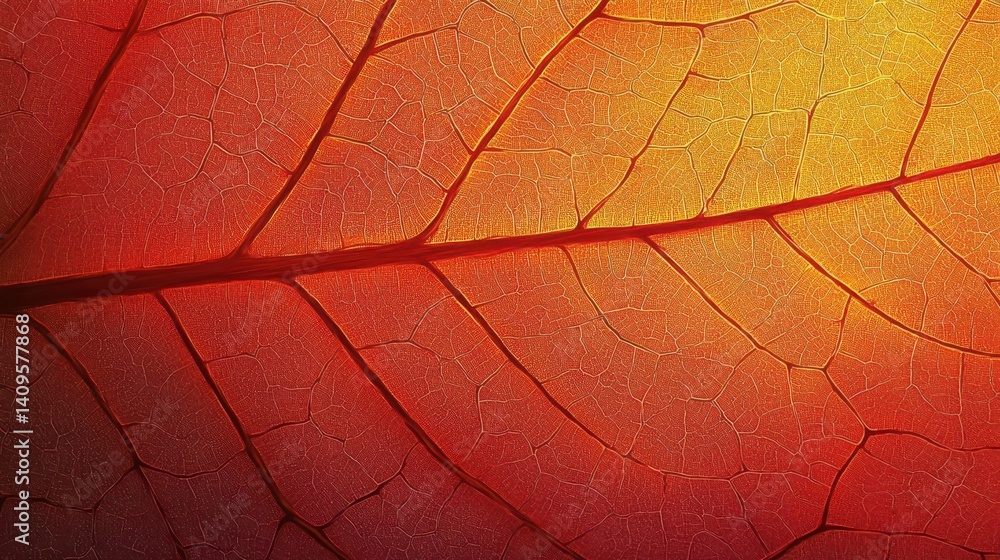 Obraz premium Close-up view of a vibrant autumn leaf's intricate veins.