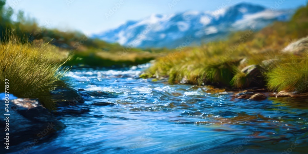 Naklejka premium A beautiful mountain range with a river running through it