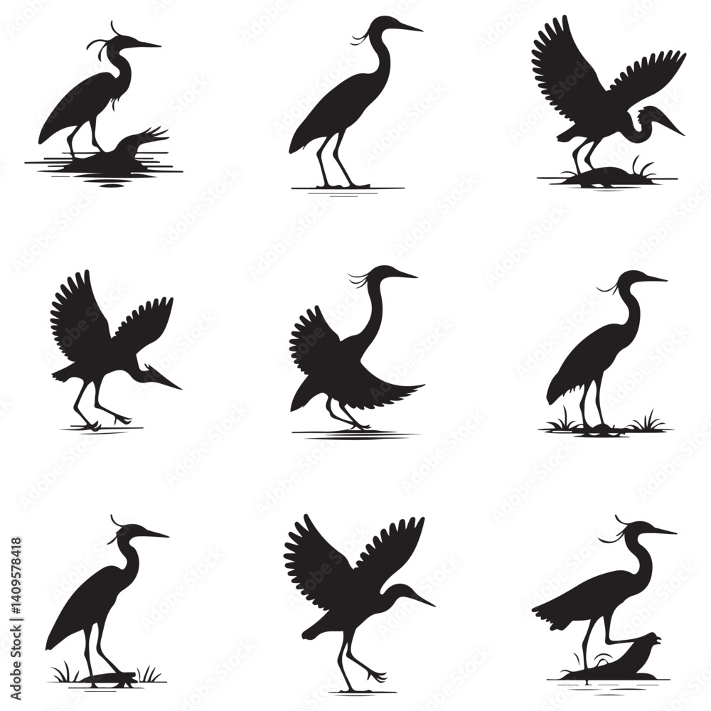 Obraz premium heron Vector Black silhouettes. with white background