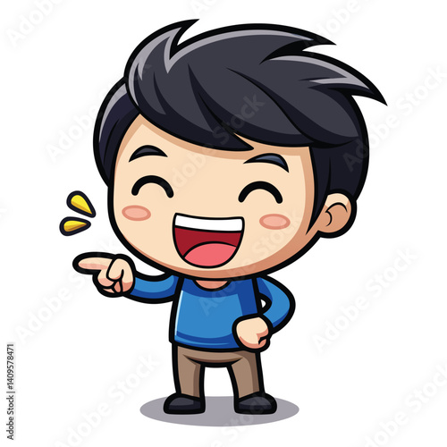 Cartoon character pointing, laughing