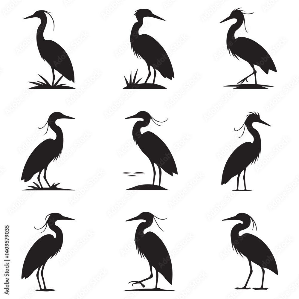 Obraz premium heron Vector Black silhouettes. with white background