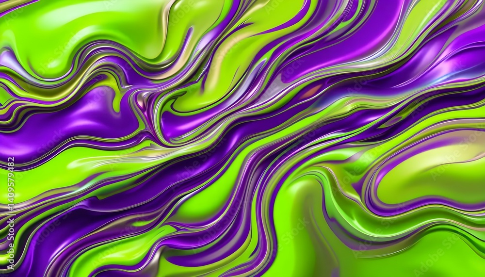 Neon purple and lime green melting together, glossy abstract fluid motion, high contrast. Neon purple and lime green melting together, glossy abstract fluid motion, high contrast.