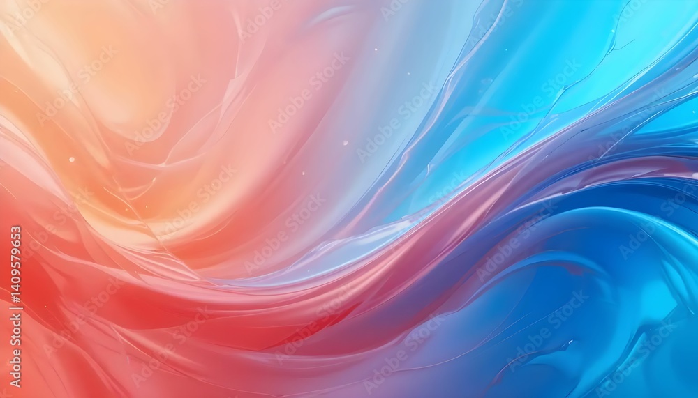 Obraz premium Abstract fluid art with swirling blue pink and orange hues in a glossy dynamic flow.