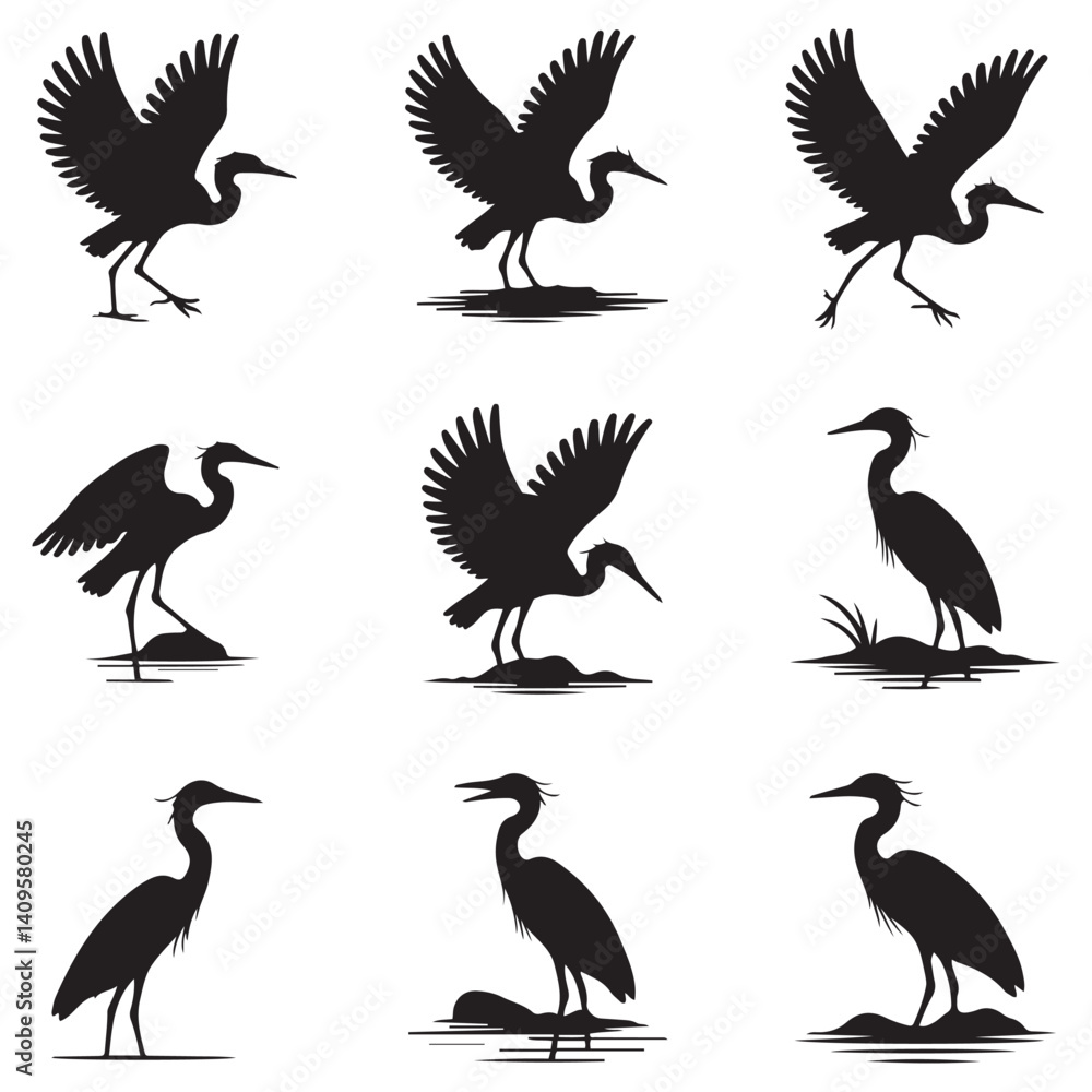 Obraz premium heron Vector Black silhouettes. with white background