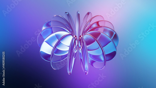 Wallpaper Mural 3d rendering. Abstract futuristic background featuring round lenses forming torus shape. Modern aesthetic concept, in shades of blue and purple Torontodigital.ca