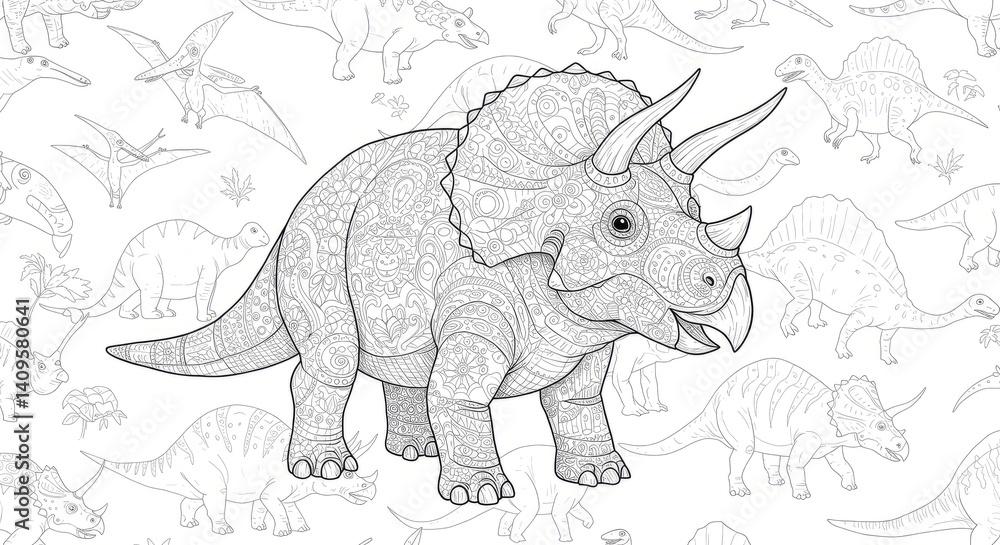 Fototapeta premium Black And White Dotted Prehistoric Creature Illustration