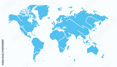 Stylized geometric world map in sky blue ideal for education business travel and global themes