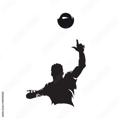 Obraz na płótnie Volleyball player serving ball, isolated vector silhouette, front view. Team sport athlete logo w salonie
