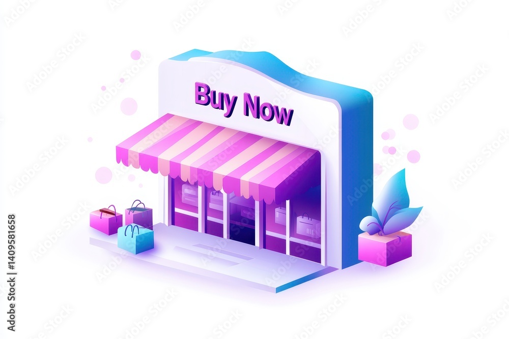 Fototapeta premium Colorful Online Shopping Storefront Illustration with Buy Now Button