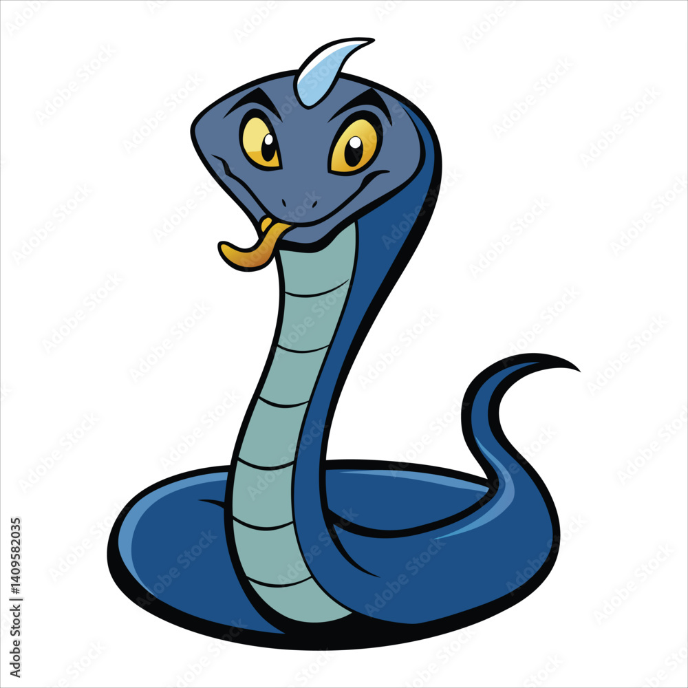 Fototapeta premium Cute Blue Cartoon Snake with Smiling Face