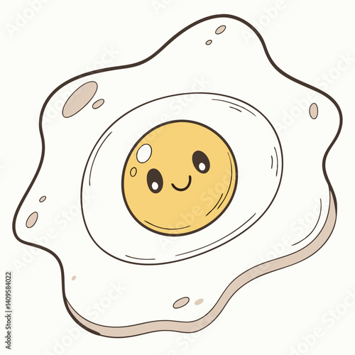 Fried egg with smiley yolk and sleepy face