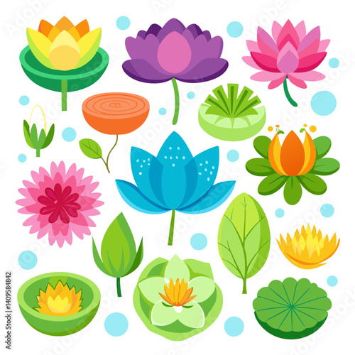Colorful Lotus Flower Vector Collection Graphic Illustration