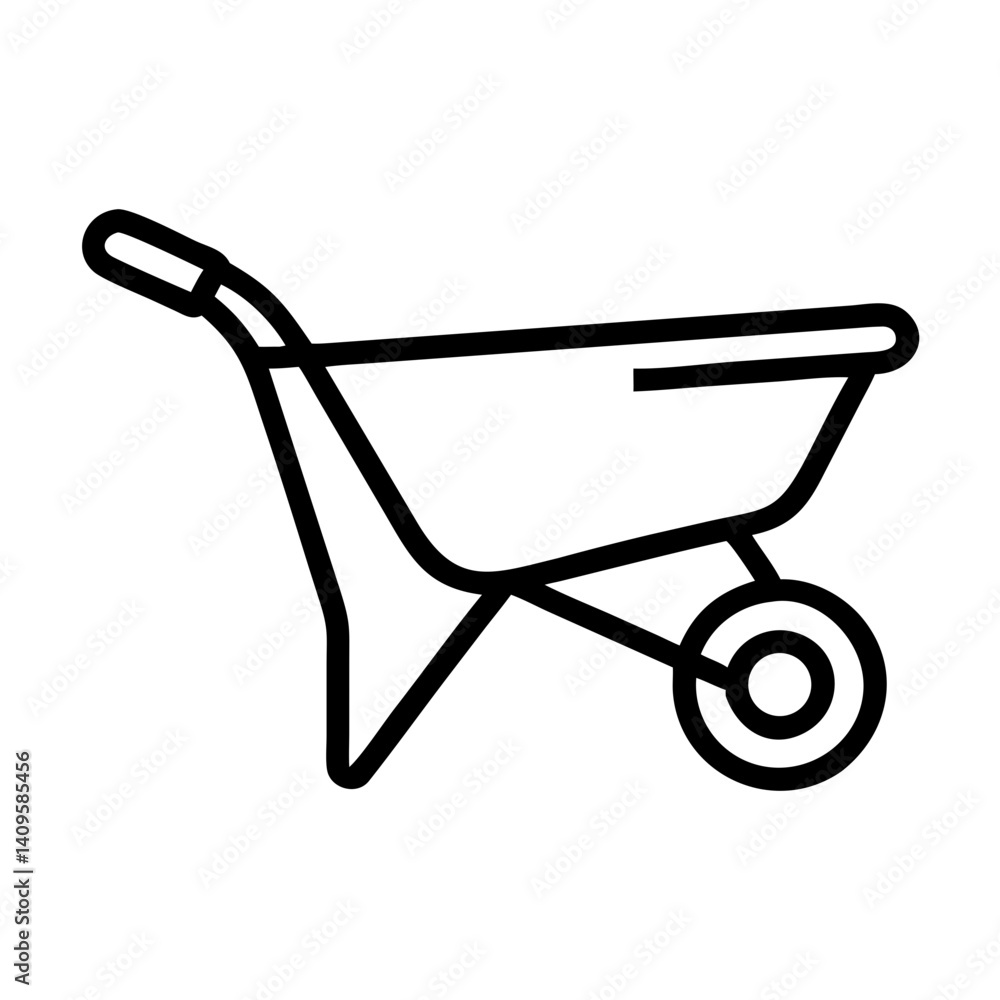 Simple line drawing of a wheelbarrow for gardening and construction Simple line drawing of a wheelbarrow for gardening and construction