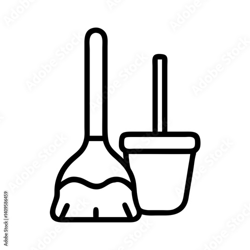 Cleaning tools: broom and dustpan in minimalist style  