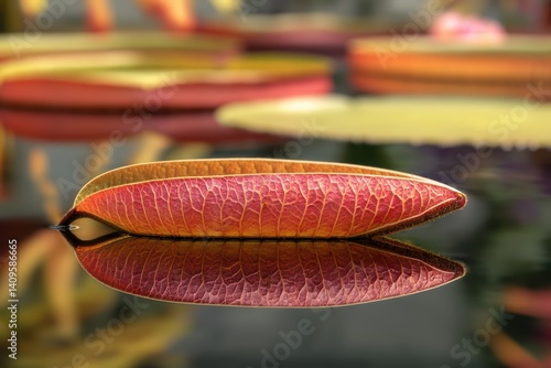 Large Lotus Leaf with Vivid Color Gradient from Green to Red and Detailed Veins.