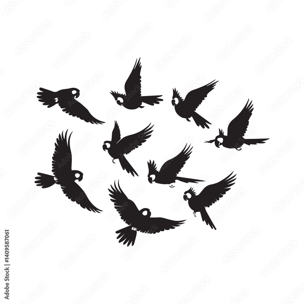 Fototapeta premium silhouettes of birds, flying birds silhouettes on white background. Vector illustration, 