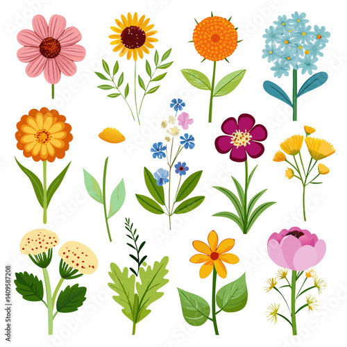 Collection of colorful floral illustrations on a white background