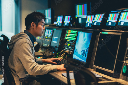 Fotografía TV局で映像制作を行う若い男性　撮影協力：スカパー東京メディアセンター