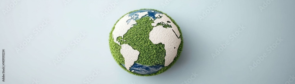 Green Earth Globe on Blue Background Symbolizing Environmental Awareness and Sustainability in Modern Society and Nature Conservation Efforts