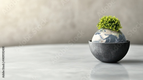 Obraz na płótnie Sustainable Earth Model with Green Plant on Abstract Background in Modern Setting, Symbolizing Environmental Awareness and Eco-friendly Living Concepts w salonie